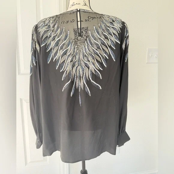 Vtg 90’s Argenti Blouse Mesh 100%Silk Beaded Black Embellished Sz 3XL Whimsigoth - Picture 15 of 16